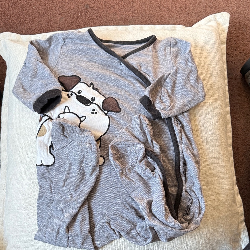Gray Puppy Print Kids Footie
